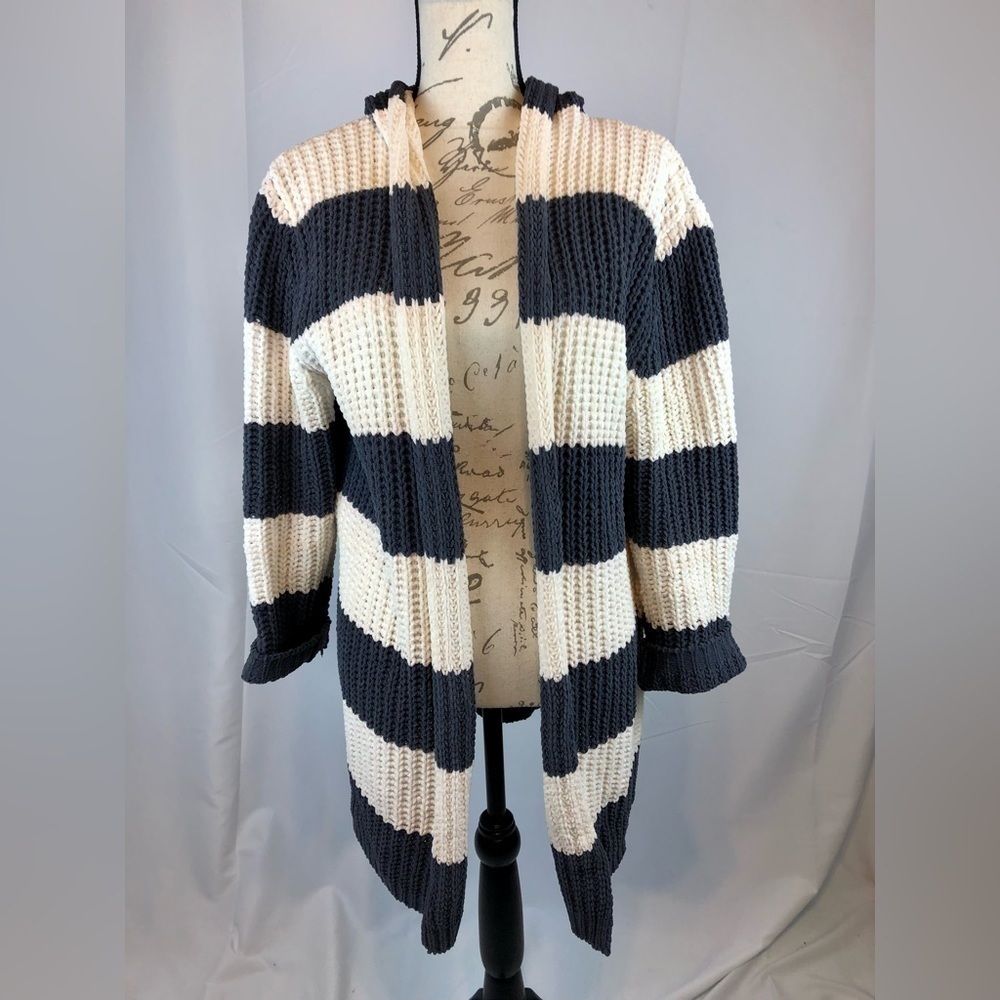 POL CARDIGAN Black and White Stripe Medium